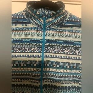 Women Half Zipper Long Sleeve Blue Aztec Printed Hoodie